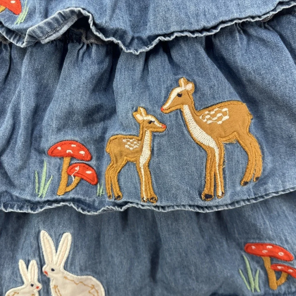 Baby Boden Tiered Applique Dress Baby Girls 12-18m Forest Animals Mushrooms
